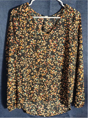 Women's Decree Black Floral Long Sleeve Blouse M boho cottagecore y2k